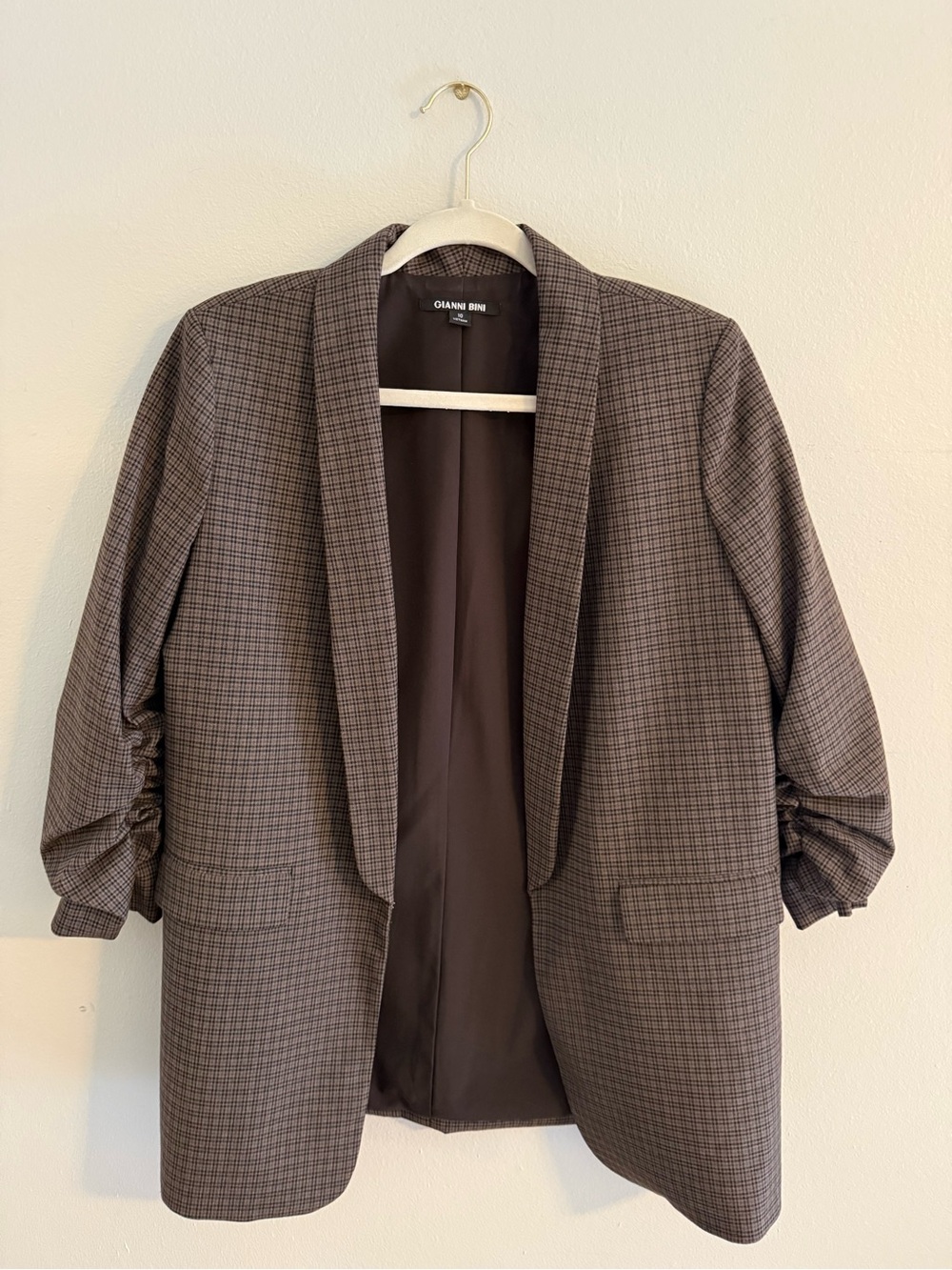 Gianni Bini Brown Plaid Open-Front Blazer